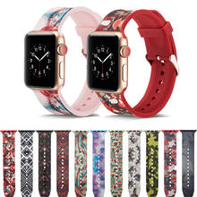Спортивный силиконовый ремешок для Apple Watch Band 40 44 мм Сменные Ремешки для наручных часов с принтом 38 42 мм Аксессуары для Iwatch 5 4 3 2 1 ремень 2024 - купить недорого