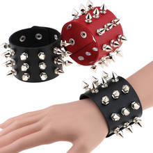 Unique 3 Rows Spikes Rivet Stud Wide Cuff Leather Punk Gothic Rock Unisex Bangle Harness Bracelets For Women Men Jewelry New 2024 - buy cheap