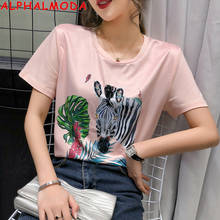 ALPHALMODA 2020 Summer Trendy Tshirts Vogue Fashion Heavy-work Beaded Animal Print Tee Tops 2024 - buy cheap