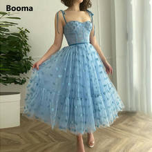 Booma Baby Blue Hearty Tulle Prom Dresses Spaghetti Straps Sweetheart Midi Prom Gowns Tea-Length A-Line Formal Party Dresses 2024 - buy cheap