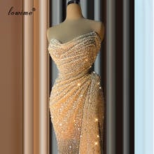 Champagne Turkish Sequins Cocktail Dresses 2020 Mermaid Floor Length Prom Dress Strapless Evening Gowns Arabic Abiye Vestidos 2024 - buy cheap