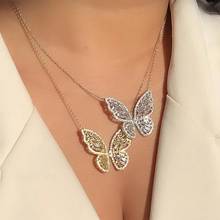 Iced Out Bling Butterfly Pendant Necklaces Gold Silver Color Clear Cz Paced Cute Animal Romantic Statement Fashion Women Jewelry 2024 - buy cheap