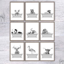 Baby Animal in Bathtub Poster Panda Deer Elephant Lion Pig Cow Canvas Painting Nursery Wall Art Nordic Pictures Kid Room Decor 2024 - buy cheap