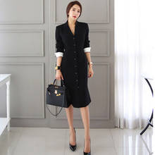 Autumn Black Long Sleeve Notched Collar Suit Dresses High End Womens Dress Ladies Bodycon Sexy Party Midi Pencil Business Dress 2024 - buy cheap