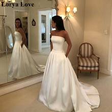 Simple A-Line Wedding Dresses White/Ivory Women 2020 Elegant Plus Size Robe De Mariage Princess Strapless Satin Bridal Dress 2024 - buy cheap