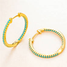 Cute Female Aqua Blue Zircon Hoop Earrings Classic Gold Color Wedding Earrings Trendy Bride Crystal Round Earrings For Women 2024 - buy cheap