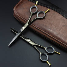 Tesoura de cortar cabelo, tesoura profissional japonesa 440c de 5.5 polegadas, preta, dois cabeças, desbaste, cabeleireiro 2024 - compre barato