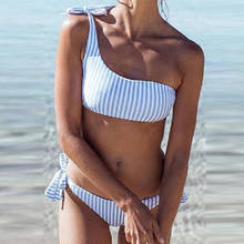 Summer Sexy Stripe Bikinis Set Women One Shoulder Swimwear Low Waist Bandage Bathing Suit Swimsuit Tube Top Female Beachwear 2024 - buy cheap