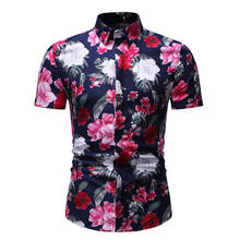 Мужская гавайская рубашка, мужская пляжная рубашка с цветочным принтом, летняя одежда с коротким рукавом для отдыха, повседневная гавайская рубашка, мужская рубашка, Camisa Masculina, XXXL 2024 - купить недорого