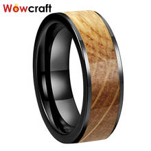8mm Tungsten Carbide Steel Rings for Men Women Wedding Bands Black Plated Flat Shape Whiskey Barrel Inlay Comfort Fit 2024 - buy cheap