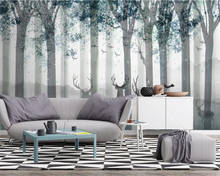 Custom wallpaper Nordic hand-painted fresh forest elk sofa TV background living room bedroom decoration 3d wallpaper 2024 - buy cheap