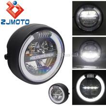 E8 6000K Angel Eye DRL Motorcycle Headlight HeadLamp Bulb For Harley Sportster Custom Dyna Protector LED Black Round Headlamp 2024 - buy cheap