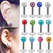 Titanium G23 with Double Epoxy Crystal Ferido CZ Stone Labret Lip Ring  Ear Tragus Cartilage Earring Body Piercing Jewelry 2024 - buy cheap