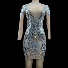 Блестящее серебряное зеркало Сетчатое перспективное платье для женщин сексуальное платье с открытой спиной для вечеринки, дня рождения, платья для певиц, танцевальный костюм 2024 - купить недорого