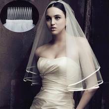 2022 New Arrival Simple Wedding Accessories Two Layers Veil Ribbon Edge White Ivory Wedding Veils Bridal Veil With Comb 2024 - buy cheap
