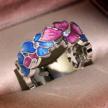 Anillos de flores a la moda para mujer, anillo de circonia cúbica, joyería de fiesta, anillo esmaltado, joyería de alta calidad 2024 - compra barato
