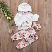 Infantil da criança do bebê da menina roupas conjunto floral outfits treino com capuz topos + leggings calças com bandana 3 pçs conjunto de roupas 2024 - compre barato
