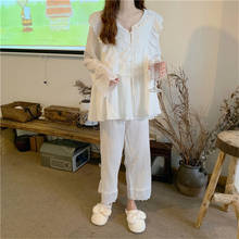 Pajama set female Korean nightwear sweet yukata loose home service 3PCS sling+cardigan+sleep pants sexy lace kimono robe new 2024 - buy cheap