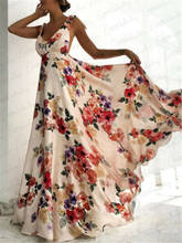 Womens Boho Dress Sleeveless Floral Tied Shoulder Backless Party Long Maxi Deep V-neck Backless Dress 2024 - buy cheap