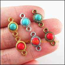 25Pcs Retro Gold Tibetan Silver Bronze Tone Round Blue&Red Stone Charms Connectors 8.5x16mm 2024 - buy cheap