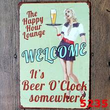 Happy hour lounge cerveja vintage metal estanho sinal cartaz pub bar decoração da parede 20x30cm 2024 - compre barato