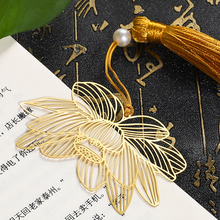 Vintage Chinese Style Golden Metal Hollow Lotus Tassel Bookmark Stationery Bookmark Book Clip Office Accessories School Supplies 2024 - buy cheap