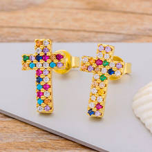 High Quality Rainbow CZ Cross Stud Earrings Delicate Fashion Women Girls Crystal Rhinestone Earrings Fine Party Jewelry Gift 2024 - buy cheap