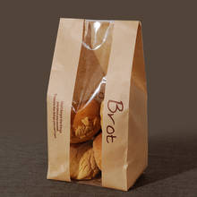 Saco de pão com janela, 20 peças, sacos de papel kraft, embalagem de alimentos para a escola, branco, torrado, padaria, sacos de pão com adesivo 2024 - compre barato
