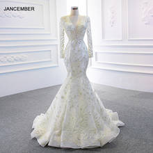 J67obrigado novo vestido de casamento de sereia, cauda destacável, gola v com miçangas, lantejoulas, vestido branco, vestido de noiva 2024 - compre barato