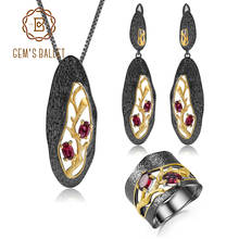 GEM'S BALLET 925 Sterling Silver Ring Earrings Pendant Sets For Women Natural Rhodolite Garnet Handmade Branch Jewelry Set 2024 - buy cheap