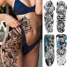 Large Arm Sleeve Tattoo Gun Rose Lion Waterproof Temporary Tatto Sticker Clock Flower Waist Leg Body Art Full Fake Tatoo Women 2024 - buy cheap