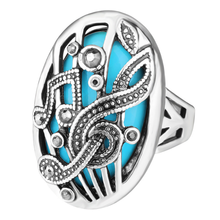 FYJS-anillo único Chapado en plata de aleación con diamantes de imitación, joyería ovalada de resina azul 2024 - compra barato