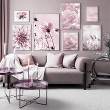 Flor rosa flor de cerejeira rosa peônia pássaro nórdico poster e impressões arte em parede pintura de tela imagens para sala de estar 2024 - compre barato