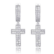1 Pair Micro Paved AAA Cubic Zirconia Bling Iced Out Cross Pendant Hoop Earrings for Women Men Hip Hop Rapper Jewelry Gifts Gold 2024 - buy cheap