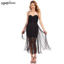 Free Shipping 2021 New Fashion Women's Black Fringed Bandage Dress Sexy Spaghetti Strap Bodycon Halter Dress Club Party Vestidos 2024 - buy cheap
