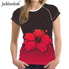 Jackherelook camiseta solta feminina, estampada hibisco havaiano, da polinésia, casual, para adolescentes, meninas, manga curta, camiseta floral 2024 - compre barato