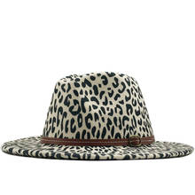 Simple Unisex Flat Brim Wool Felt Jazz Fedora Hats Men Women Leopard Grain Leather Band Decor Trilby Panama Formal Hats 2024 - buy cheap
