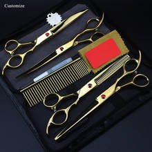 Customize 5 kit Japan steel 7 '' gold Pet dog grooming hair scissors thinning shears cutting barber set hairdressing scissors 2024 - buy cheap