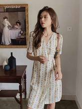 yinlinhe Floral White Summer Dress Short Sleeve Wrap Dress Bandage Slim Waist Vintage Dress Women French Style Outfits 2020 1834 2024 - buy cheap
