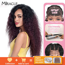 Miracle 13*4  Ombre Natural Wave Lace Front Baby Hair Wigs Synthetic Afro Wigs For Black Women High Temperature Fiber Free Part 2024 - buy cheap