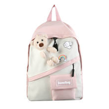 Mochila de pano de nylon feminina, decoração fofa de desenho animado, pequeno urso, casual, ar livre, à prova d'água, mochila escolar simples para meninas, imperdível 2024 - compre barato