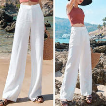 Cotton Wide Leg Pants Summer Thin Casual Pants Women's Korean Loose Cotton Hemp Elastic High Waist Straight 2024 - buy cheap