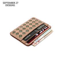 New Fashion Slim Credit Card Wallets Vegetable Tanned Leather Luxury Handmade Knitting Vintage Fog Wax Mini ID Bus Card Holder 2024 - buy cheap
