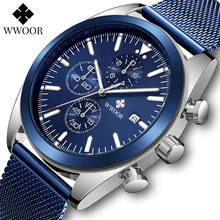 WWOOR 2021 New Sports Business Watches Mens Luxury Blue Steel Mesh Quartz Wristwatch Waterproof Fashion Chronograph Reloj Hombre 2024 - buy cheap