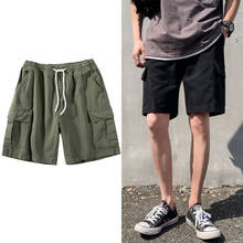 Pantalones cortos cargo para hombre, ropa de calle con cintas, informales, hasta la rodilla, bermudas masculinas, 2020 2024 - compra barato
