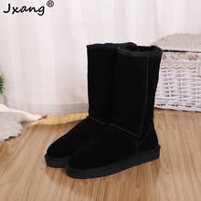 JXANG-Botas de nieve hasta la rodilla para mujer, zapatos forrados de lana de ante de vaca, color marrón y negro, 2020 2024 - compra barato