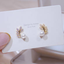 Hot Selling Fashion Jewelry 14K Real Gold plated Exquisite AAA Zircon Pearl Leaf Earrings Elegant Small Women Wedding Earrings 2024 - buy cheap