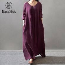 EaseHut Women Vintage Solid Dress Autumn Long Dress V Neck Long Sleeve Cotton Retro Maxi Dresses Plus Size 4XL 5XL Robe vestidos 2024 - buy cheap