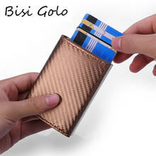 BISI GORO 2021 RFID Magnetic Card Holder Carbon Fiber Leather Clutch Pop-up Wallet Aluminum Box Slim Thin Smart New Card Case 2024 - buy cheap