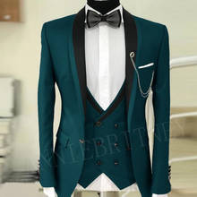 Terno masculino terno para casamento, calças verde escuro, terno para noivo, jantar de 3 peças, blazer 2019 2024 - compre barato